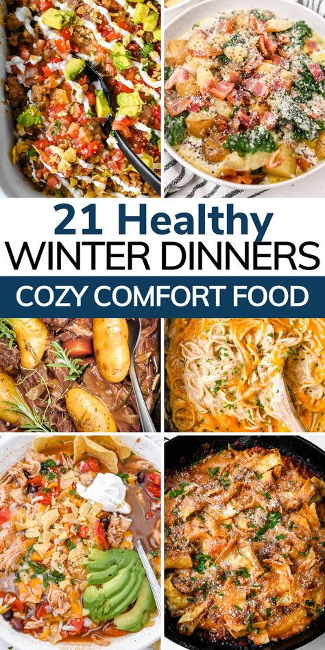 Looking for a cozy dinner that keeps you full and satisfied? Healthy comfort food is the perfect family meal to keep you warm during winter or any time of the year! Healthy Winter Recipes Dinner, Winter Dinners, Healthy Winter Meals, Comfort Dinner, Winter Meals, Cold Weather Food, Cozy Dinner, Winter Comfort Food, Healthy Comfort