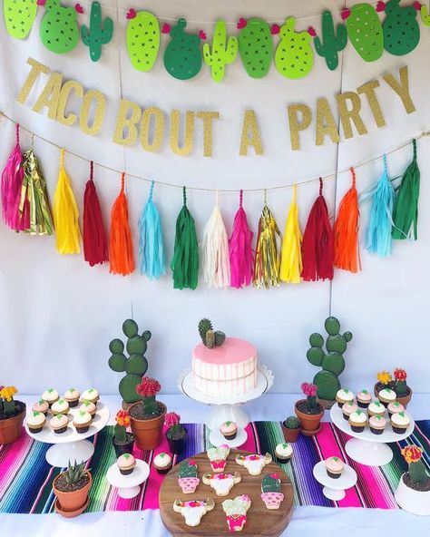 Taco About Turning One, Grad Vibes Only Party, Cinco Birthday Theme, Taco Theme Graduation Party, Cactus Fiesta Party, Taco Bar Banner, Taco Party Theme, Taco Bout A One Year Old, Taco Bday Party Ideas