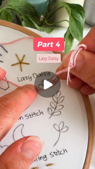 Simple Embroidery Designs For Beginners, Lazy Daisy Embroidery Design, Daisy Embroidery Pattern, Bee Embroidery Design, Daisy Stitch, Daisy Embroidery, Number Four, Lazy Daisy Stitch, Stitch Sampler