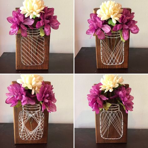 DIY Mason Jar String Art Tutorial Vase String Art, String Art Templates Printable Free, Mason Jar String Art Pattern, String Art Ideas, String Art Patterns Free, Mason Jar String Art, فن الرسم بالمسامير, Best Craft Ideas, Printable String Art Patterns