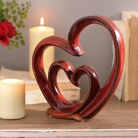 Kirklands Decor, Valentine Pottery, Heart Statue, Cadbury Purple Wedding, Paper Quilling For Beginners, Candle Table Decorations, Red Ceramic, Ceramic Heart, Valentines Art