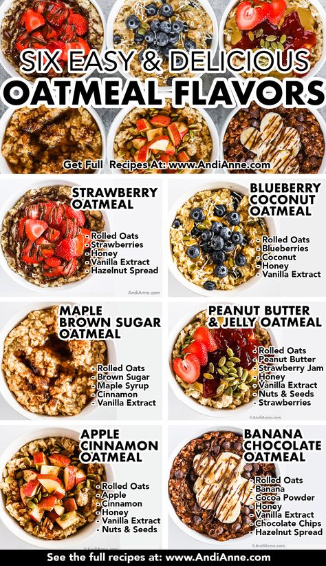 Breakfast just got easier with this collection of 6 simple, delicious and healthy oatmeal recipes! Perfect for single servings or breakfast for the whole family - everyone can use their favorite flavor to make a delicious bowl of oatmeal. Which flavor is your favorite? Oatmeal Flavors, Delicious Oatmeal, Bowl Of Oatmeal, Healthy Oatmeal Recipes, Breakfast Oatmeal Recipes, Overnight Oats Recipe Healthy, Easy Oatmeal, Oats Breakfast, Makanan Diet