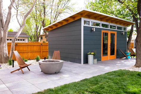 Contemporary Sheds, Tiny Guest House, Sheds Ideas Backyard, Gym Shed, Backyard Gym, Backyard Guest Houses, Pool Shed, Office Shed, Backyard Storage Sheds