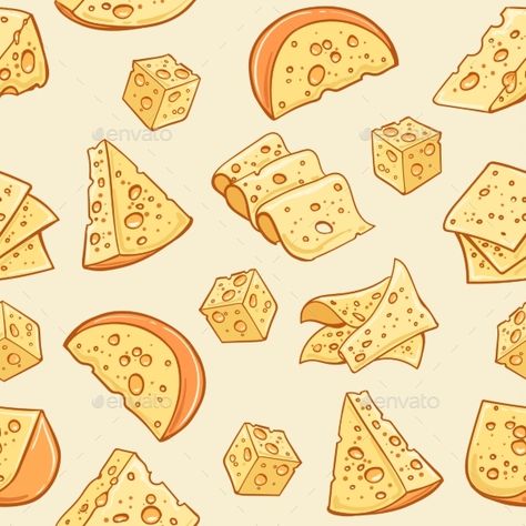 Cheese doodle pattern. Vector supermarket delicatessen eating snack background with pieces of cheese Doodles Food, Cheese Doodle, Cheese Cartoon, Cheese Drawing, Surface Design Fabric, Easter Vector, Doodles Illustration, Ice Cream Cartoon, Cheese Art