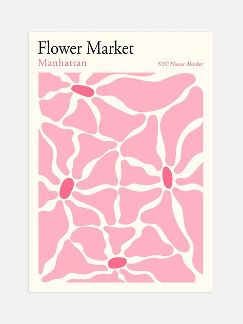 Pink Manhattan Flower Market Print - 60x90cm Pink Flower Market Poster, Pink Market Stall, Pink Prints For Walls, Wall Print Ideas, Pink Poster Prints, Flower Market Aesthetic, Pink Poster Print, Nyc Flower Market, Summer Branding