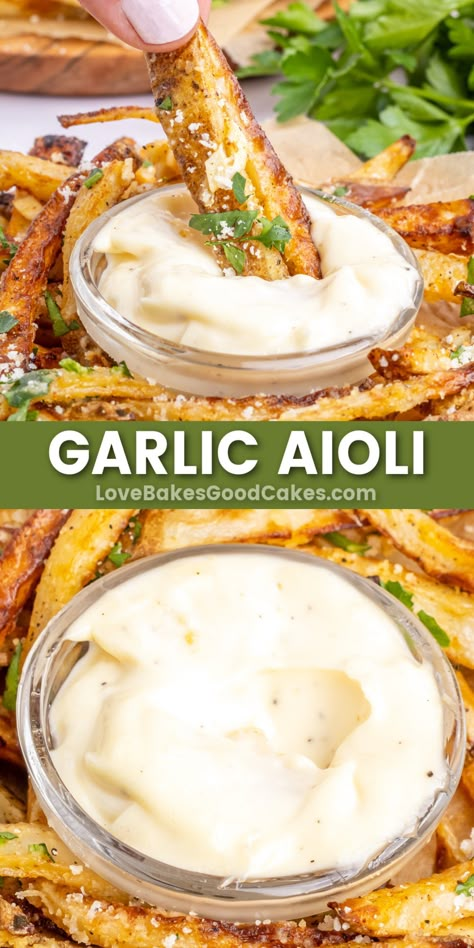 Garlic Aioli pin collage Aioli Recipe Easy, Roasted Garlic Mayo, Garlic Aioli Sauce, Garlic Aioli Recipe, Roasted Garlic Aioli, Aioli Sauce, Garlic Mayo, Aioli Recipe, Garlic Dip