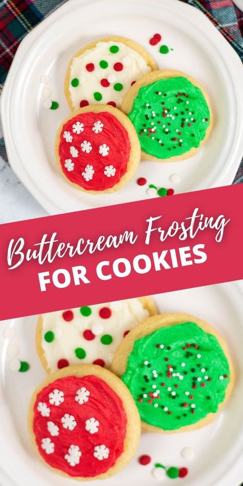 Buttercream Frosting for Cookies is the best way to ice your cookies. It is rich, creamy, sweet and decadent. So much tastier than royal icing yet so easy to make. Frosted Christmas Cookies, Recipes For Christmas Cookies, Recipes Chocolate Chip Cookies, Christmas Cookie Frosting, Lofthouse Sugar Cookies, Homemade Buttercream, Homemade Buttercream Frosting, Cookies Oatmeal, Cookies Peanut Butter