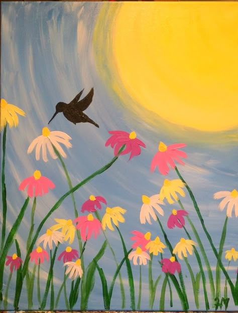 Hummingbird Painting, Summer Painting, Easy Canvas Painting, Spring Painting, Canvas Painting Diy, Small Canvas Art, 수채화 그림, Simple Acrylic Paintings, Spring Art