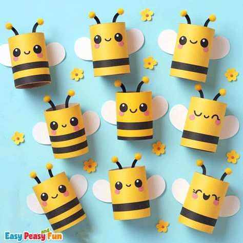 Cute toilet paper roll bee craft idea for kids to make. Your kids are going to love this cute bug craft that's perfect for spring. Bee Toilet Paper Roll Craft, Loo Roll Crafts Kids, Bee Arts And Crafts For Kids, Make A Bee Craft, Halloween Cute Crafts, Bee Ideas For Kids, Easy Bee Crafts For Kids, Kinder Crafts Ideas, Bumble Bee Crafts For Kids