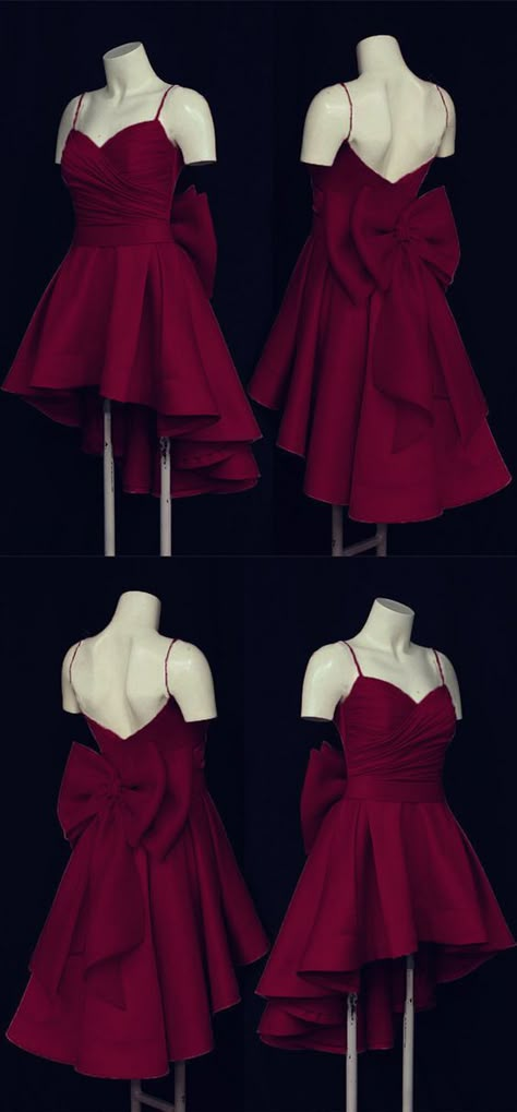 Gowns With Bow, Prom Dresses High Low, Burgundy Prom Dresses, Burgundy Prom, High Low Prom Dresses, Cute Dress Outfits, Burgundy Prom Dress, Pretty Prom Dresses, Bow Back