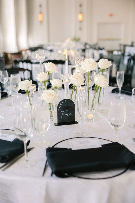 A Timeless Black and White Wedding Affair | Emily Broadbent Photography Classic Black And White Wedding Table, Bridal Table Black And White, Simple Black And White Wedding Table Decor, White Floral Centerpieces Round Table, Black And White Wedding Bride And Groom Table, Black And White Elegant Party Decor, Maroon Black White Wedding, Black And White Wedding Centrepiece, Summer Wedding Black And White