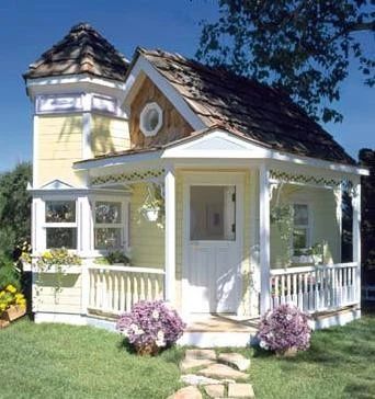 Victorian Playhouse, Design Case Mici, Tiny Cottages, Cute Cottages, Indoor Playhouse, Build A Playhouse, Tiny Cottage, Yellow House, Dream Cottage