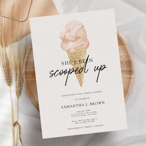 Chic Modern Watercolor Ice Cream Bridal Shower Invitation Brunch And Bubbly Invitations, Watercolor Ice Cream, Ice Cream Pink, Brunch And Bubbly, Pink Ice Cream, White Bridal Shower, Birthday Cheers, Couples Shower Invitations, Bridal Shower Brunch