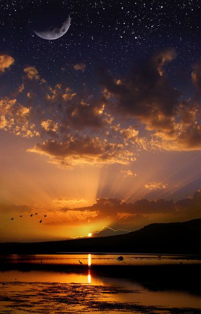 ✯ Wow - Moon, Sun and Stars at the same time! - Wisconsin by Phil Koch Cer Nocturn, Charcoal Drawings, Sun And Stars, Beautiful Moon, Jolie Photo, Beautiful Sky, Beautiful Sunset, Sun Moon, Amazing Nature