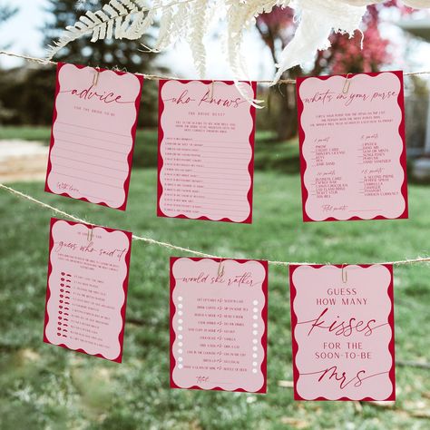 Guess The Dress, Find The Guest Bingo, Who Knows The Bride Best, Retro Bridal Showers, Whats In Your Purse, Wedding Shower Games, Different Signs, Pink Bridal Shower, Rose Rouge