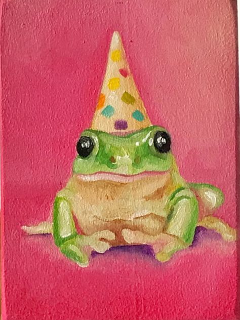 Frog Oil Painting, Funny Animal Sketches, Watercolor Frog Easy, Funny Watercolor Paintings, Oil Pastel Artwork Ideas, What To Paint Ideas, Frog Painting Ideas, Painting Refrigerator, Cool Painting Ideas