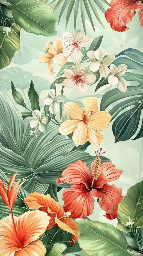 Watercolour Hibiscus Flower, Tropical Flower Wallpaper, Tropical Template, Flower Bushes, Aztec Wallpaper, Hibiscus Pattern, Tropical Florals, Tropical Floral Pattern, Floral Graphics