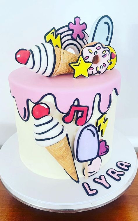 71. Fun Comic Birthday Cake Have a birthday party coming up? A birthday party won’t be complete without a birthday cake.  Everyone loves to eat a... Trending Cake Designs 2023 Birthday, Comics Cake Ideas, Cartoon Cakes For Kids, Comic Cake Ideas, Comic Book Cake, Carton Cake, Cakes Cartoon, Pretty Cake Ideas, Comic Cake