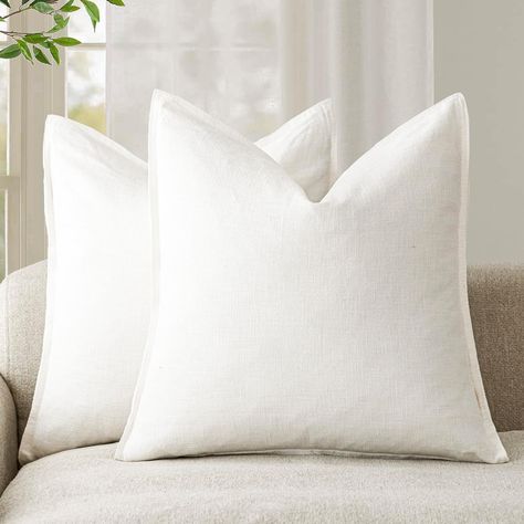 Amazon.com: Foindtower Pack of 2, Decorative Linen Soild Throw Pillow Covers Soft Accent Lumbar Cushion Case Boho Farmhouse Neutral Pillowcase for Couch Sofa Bed Living Room Home Decor 12 x 20 Inch Cream White : Home & Kitchen White Throw Pillows On Couch, White Throw Pillows Bedroom, White Euro Pillows, Decor Pillows On Bed, White Couch With Pillows, Idyllic Aesthetic, Simplistic Aesthetic, Mountain Condo, Sofa Bed Living Room