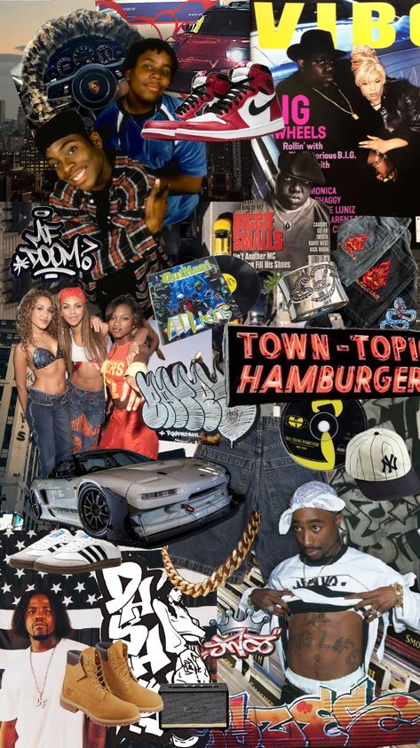 #90s#fashion#hiphop 90s Hip Hop Magazine, 90s Reggaeton Aesthetic, 2000 Rap Aesthetic, Gangsta Wallpaper Aesthetic, Hip Hop 90 90s Style, Hip Hop Moodboard, Black Pop Culture, 90s Graffiti Aesthetic, 90s Fashion Moodboard