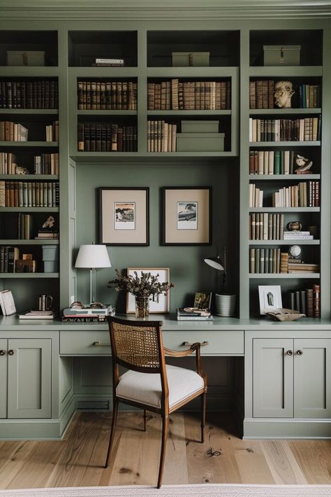 Minimalist Eclectic Home, Dark Gallery Wall, Masculine Home Office Ideas, Home Library Office, Masculine Home Office, Office Layout Ideas, Library Rooms, Masculine Home, Built In Bookshelves