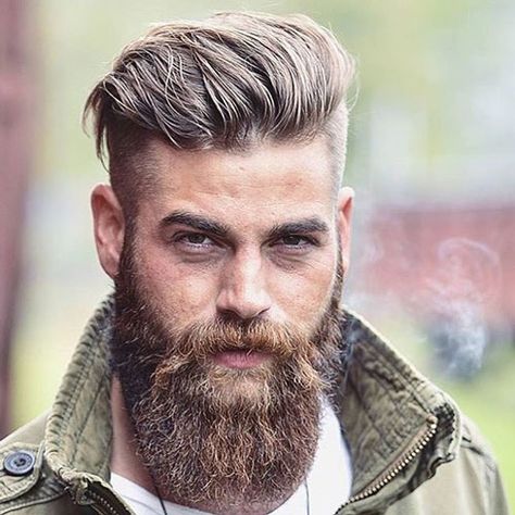 Undercut with Brush Back and Full Beard Barba Hipster, Best Undercut Hairstyles, Undercut With Beard, Viking Haircut, Long Beard Styles, Mens Hairstyles With Beard, Beard Haircut, Long Beard, Viking Hair