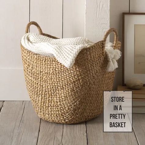 5 Clever Ways to Incorporate Blanket Storage In Your Home - Francois et Moi Basket Decor, Blanket Basket, Seagrass Basket, Basket Case, Nicolas Cage, Water Hyacinth, Blanket Storage, Large Baskets, Woven Basket