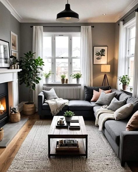 Dark Grey Couch Living Room, Gray Sofa Living, Grey Sofa Living Room, Grey Couch Living Room, Living Room Decor Gray, Apartment Bedroom, Home Design Living Room, Decor Home Living Room, Living Room Inspo