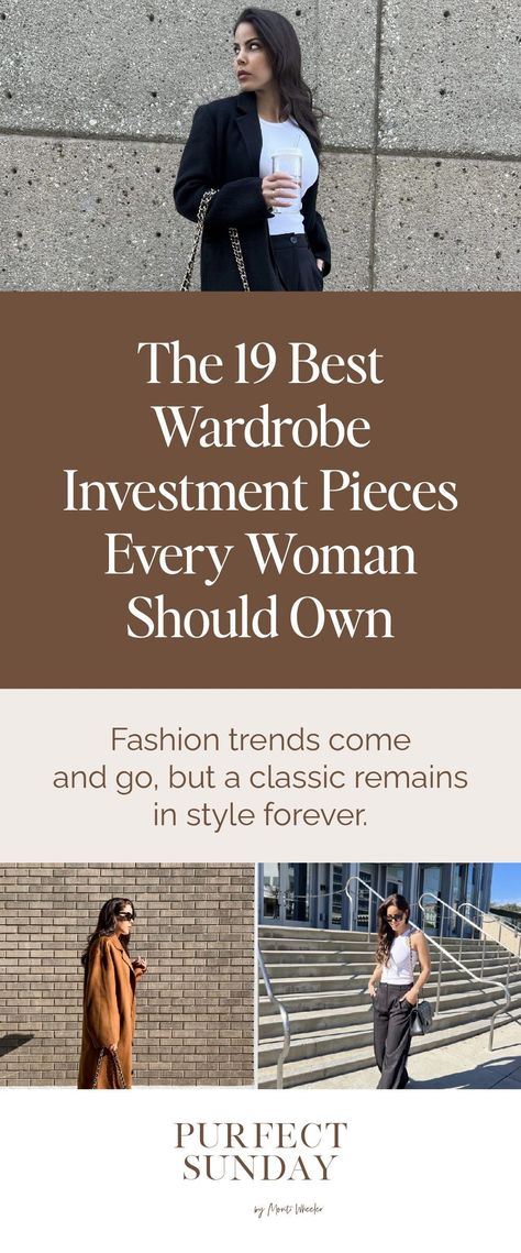 And for that reason, there are some investment wardrobe pieces that every woman should own. These pieces are classics or even iconic staples, and once you own them, can help you save time and money in the long run. True investment pieces transcend age, demographic, decade, and the economic climate. Although buying really high-end items is expensive, because they will never go out of style, versatile, high-quality pieces should convert their price tag into pennies-per-wear over time. Clothing Every Woman Should Own, Women’s Style 30s, Never Out Of Style, Reliable Clothing Pieces, High Value Woman Wardrobe, Wardrobe Investment Pieces, Classic Clothing Pieces For Women, Versatile Jacket Women, High Quality Capsule Wardrobe