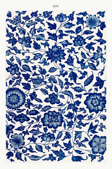 Blue flower pattern, Examples of Chinese Ornament selected from objects in the South Kensington Museum and other collections by Owen Jones. Digitally enhanced plate from our own original 1867 edition of the book. | free image by rawpixel.com Blue China Patterns, Pattern Examples, Grammar Of Ornament, 16 Tattoo, Chinese Ornament, Blue Flower Pattern, Owen Jones, Chinese Flower, South Kensington