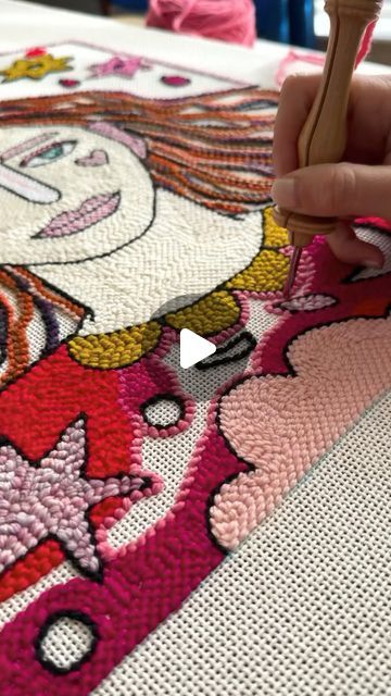 Adeline Wang on Instagram: "#13 (a tiny bit shorter than #10 fine) Oxford needle on rug warp (stiffer than monk’s cloth). 😘 🎵 Vintage - Cort • • #byadelinewang #punchneedle #punchneedleartist #fiberartist #punchneedleart #goddess #goddessart #punchneedlewallhanging" Adeline Wang, Monks Cloth, Goddess Art, Cute Diys, Needle Art, Punch Needle, Ink Art, Oxford, Wall Hanging