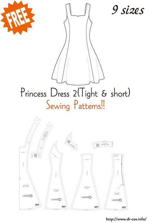 Princess Dress Patterns, Pola Blus, Dress Sewing Patterns Free, Fashion Design Patterns, Pola Sulam, Diy Sewing Pattern, Free Sewing Patterns, Sewing Design, Diy Sewing Clothes