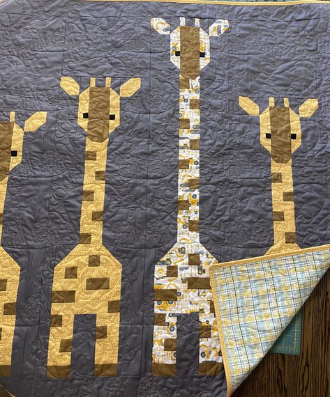 #sewfreshquilts #giraffe #quilting #quilts #quiltersofinstagram #babyboy #tkcqc #heavyequipment #quiltshop #kansas #lincoln Giraffe Quilt Patterns, Giraffe Baby Quilt, Giraffe Quilt, Quilts For Kids, Machine Quilting Ideas, Row Quilt, Farm Quilt, Baby Quilt Pattern, Free Motion Quilting