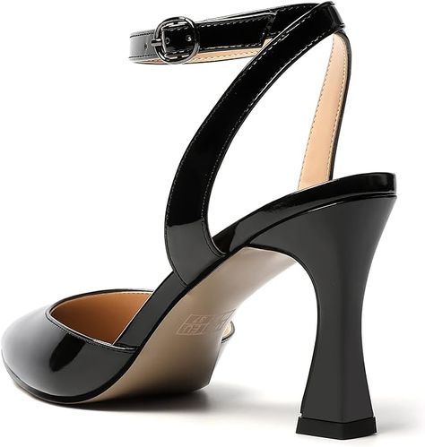 Amazon.com | SKYSTERRY Women's Wedding Pointed Toe High Heel Buckle 3.3 Inch Patent Ankle Strap Casual Spool Pumps Shoes Black Size 9.5 - Zapatos de Mujer de Tacon | Pumps 4-inch Patent Leather Closed Toe Heels, Black Slingback Pumps With 4-inch Heel And Round Toe, 4-inch Heel Patent Leather Closed Toe Heels, Patent Leather Heels With Wooden Heel, Round Toe, 4-inch Heel Patent Leather Heels, Wedding Casual, Mid Heels Pumps, Slip On Pumps, Shoe Inserts