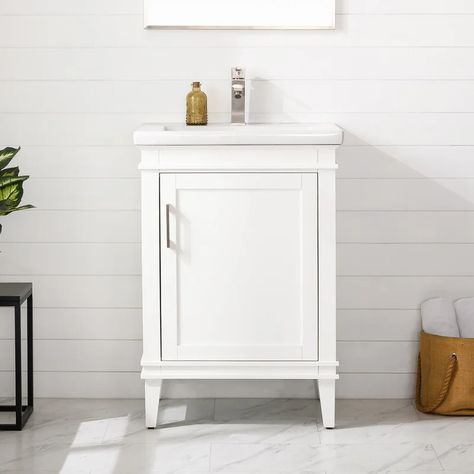 Lark Manor 24" Single Bathroom Vanity Set | Wayfair Farmhouse Sink Vanity, Mirror Backsplash, Vanity Accessories, Porcelain Sink, Bathroom Redo, Bathroom Update, Countertop Materials, Bathroom Sink Vanity, Bathroom Vanity Set