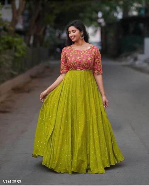 Anarkali Dress Traditional, Long Gown Designs With Saree, Haldi Frock Design, Long Frock Designs With Sarees, Saree To Frock Designs For Women, Long Frock Models Traditional, Birthday Outfit Traditional, Plain Saree Long Frock Designs, Saree Frocks For Women