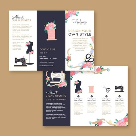 Fashion Design Brochure, Broucher Ideas Design, Fashion Brochure Design, Boutique Poster, Pamphlet Template, Arrow Designs, Brochure Design Creative, Fashion Designer Studio, Brochure Design Layout