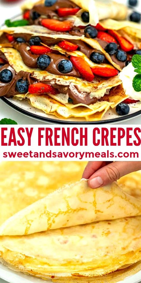 French Crepes Recipe, Recipe Crepes, French Crepe Recipe, Homemade Crepes, Crepe Recipe, Crepes Recipe, Flourless Cake, French Crepes, Savory Meals