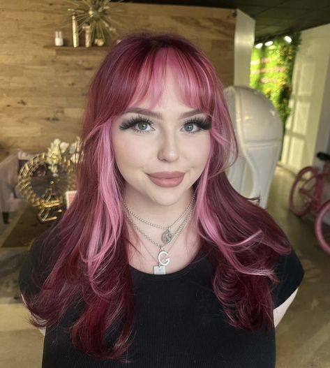 Pink And Magenta Hair, Pink Hair Red Tips, Berry Red Hair, Berry Pink Hair, Red And Pink Hair, How To Have Style, Magenta Hair, Peekaboo Hair, Red Hair Inspo