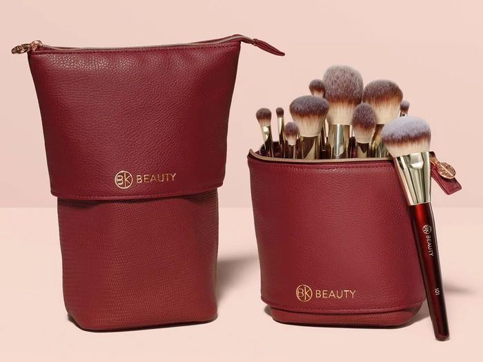 Standup Brush Holder & Travel Makeup Bag Face Brush Set, Travel Makeup Brushes, Makeup Brush Bag, Eye Brushes Set, Leather Makeup Bag, Travel Makeup Bag, Beauty Brushes, Vegan Leather Handbag, Beauty Sponge