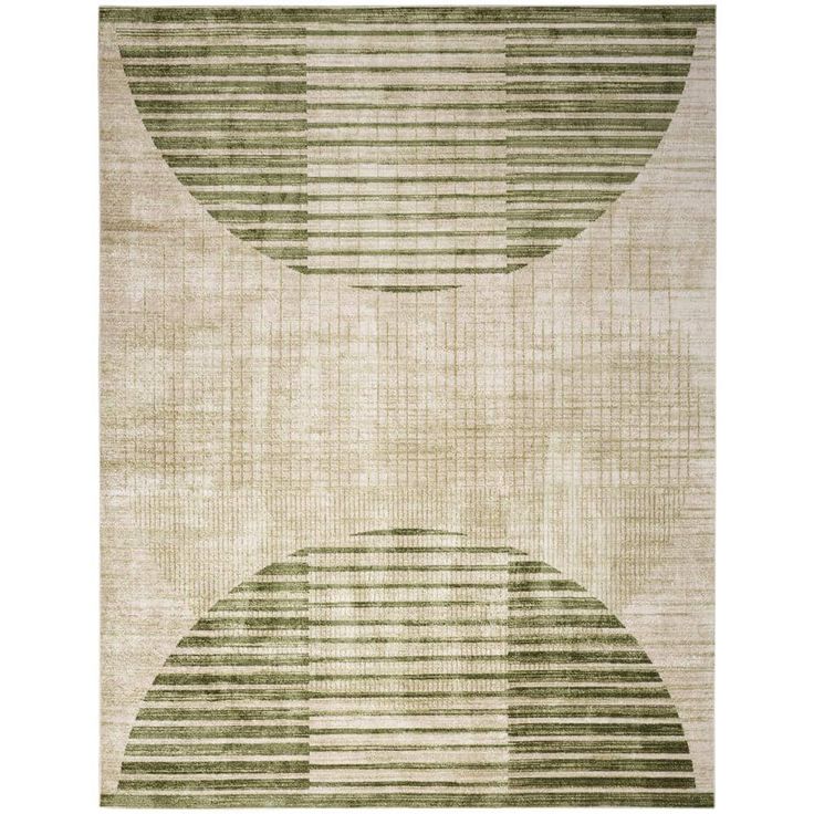 a beige rug with green stripes on it