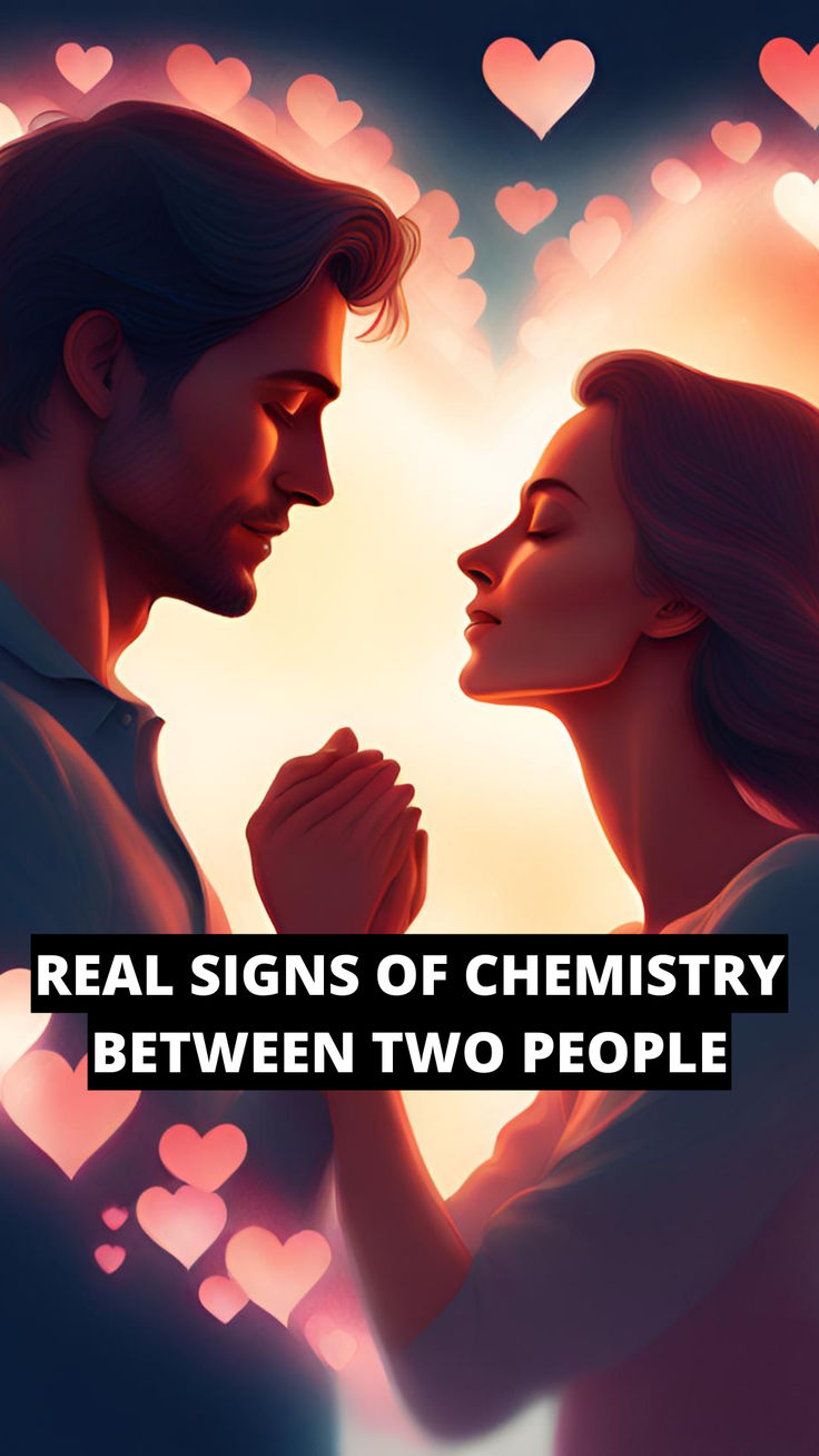 two people standing next to each other with the words real signs of chemistry between two people