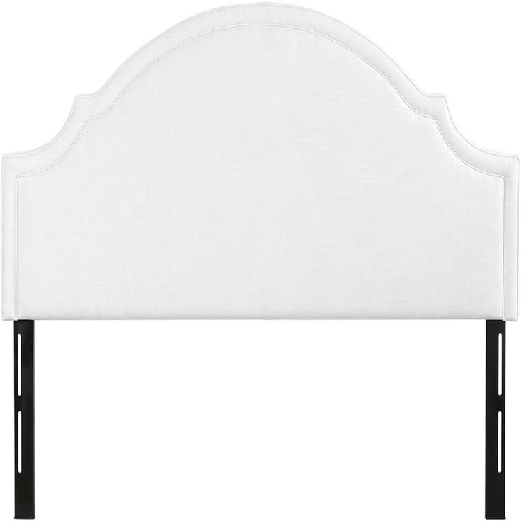 an upholstered headboard with black legs and white fabric, on a white background