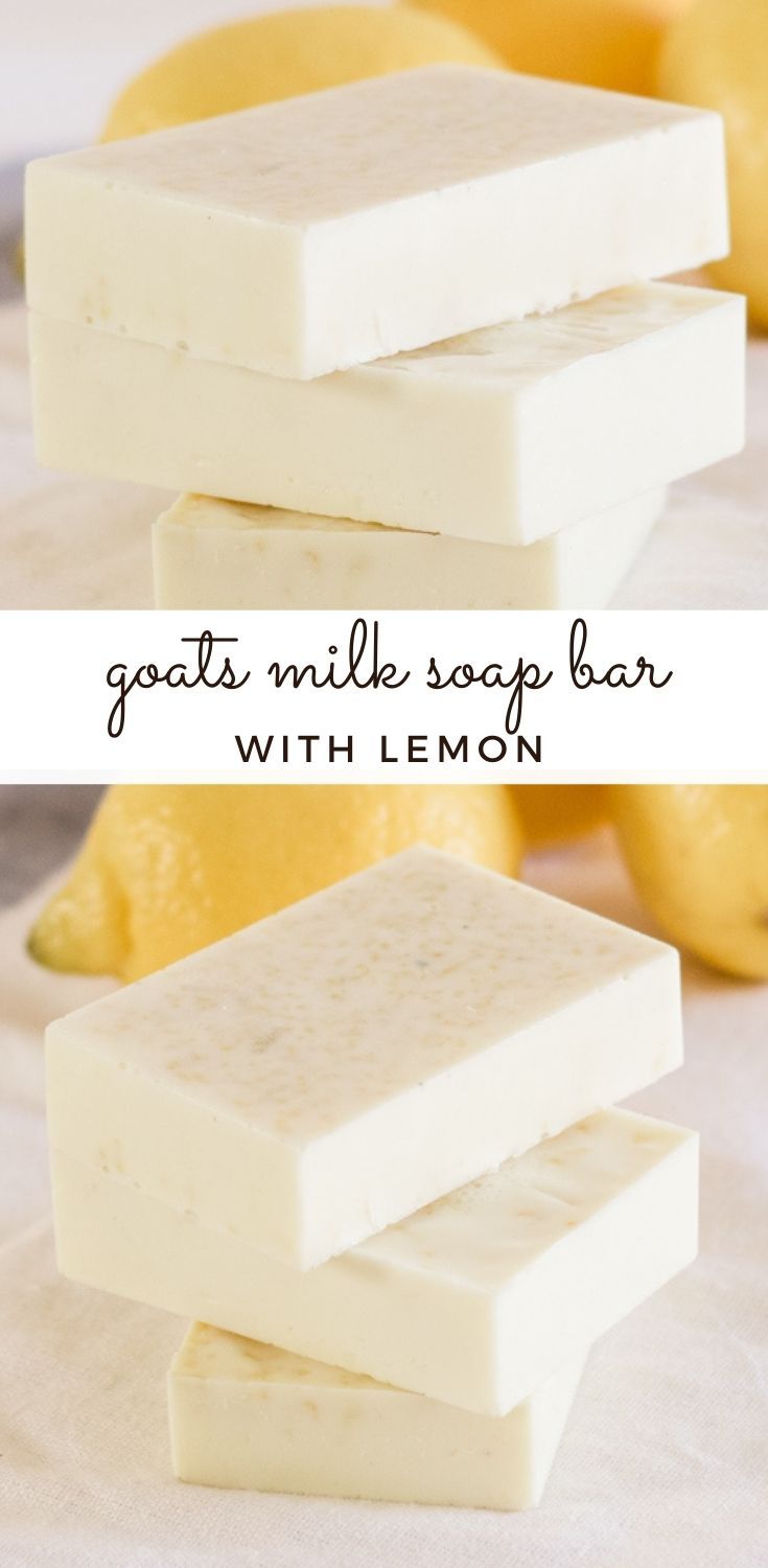 three soap bars stacked on top of each other with lemons in the back ground