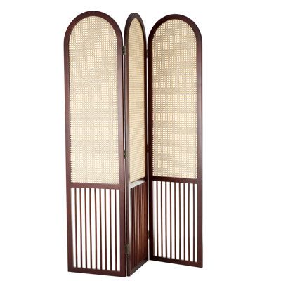 White privacy screen serves as an ideal addition for creating a cozy, private corner in your spacious living room or bedroom. A wood room divider screen makes a great gift for any occasion. Suitable for indoor use only. This item ships fully assembled in one piece. Item features 3-panel screens. This is a single white-colored folding panel partition. Rustic style. Bay Isle Home™ Color: Brown | Bay Isle Home™ Wood Arched 3 Panel Partition Dark Divider Screen w / Slatted Wood Base & Tan Rattan Pan Room Divider Vintage, Window Room Divider, Panel Partition, Partition Divider, Dc Living, Mid Century Room Divider, Record Room, Wood Room Divider, Wood Arch