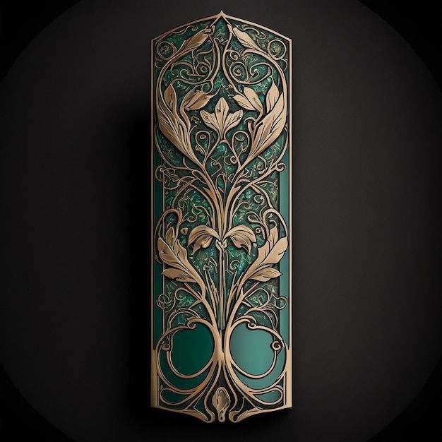 an ornate gold and green case on a black background