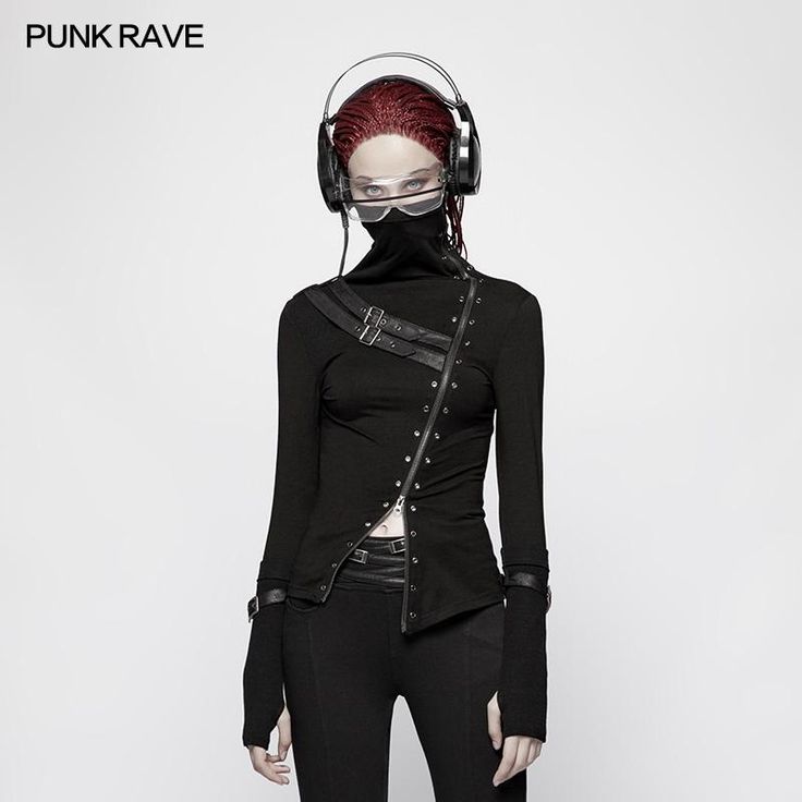 Punk Women Turtleneck Metal Long Sleeve T-shirt– Punkravestore Fitted Gothic T-shirt For Fall, Black Punk Style Tops For Club, Black Grunge Tops For Alternative Fashion, Black Punk Tops For Concert, Gothic Tops For Winter Alternative Fashion, Black Punk T-shirt For Fall, Gothic Tops For Fall Concert, Grunge Tops For Club And Fall Season, Edgy Fitted Fall T-shirt