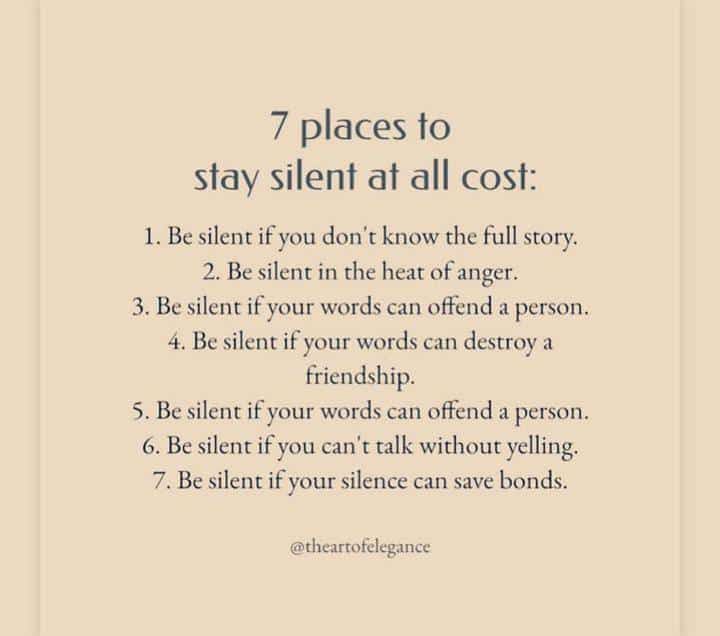 a poem with the words 7 places to stay silent at all cost written in it