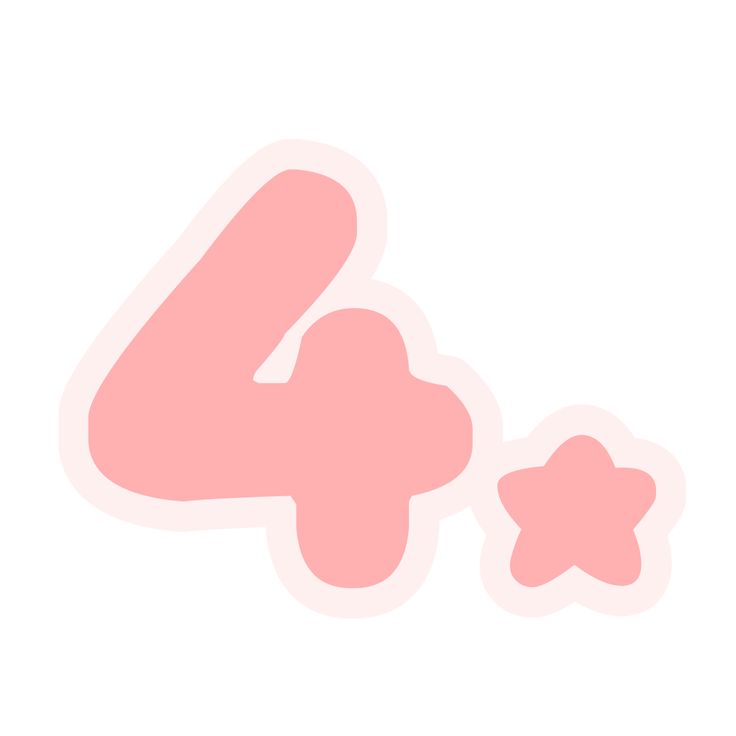 the number four is pink and has two little stars on it's back side