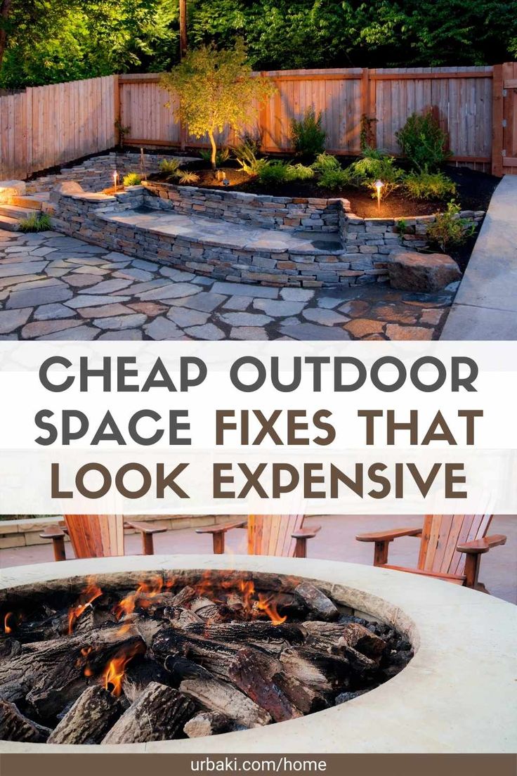 an outdoor fire pit with the words cheap outdoor space fixes that look expensive